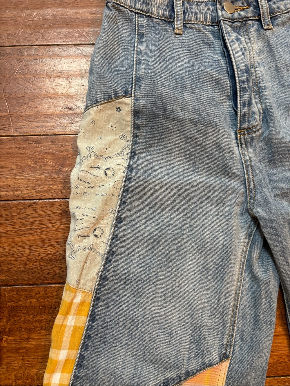 Easel Los Angeles Boho Patchwork denim flare jeans S - Picture 5 of 11